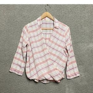 ☆Hollister plaid pink, burgundy, white sheer wrap top - size medium